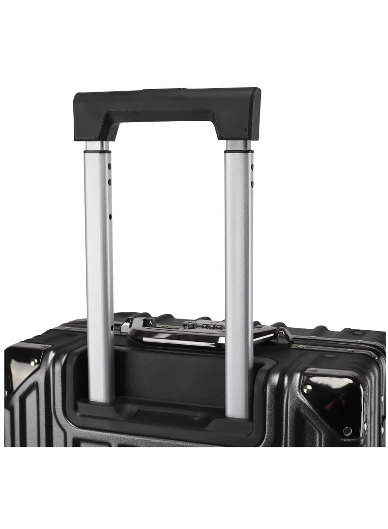 CABINPRO Black Lightweight Aluminum Frame Fashion Trolley Luggage Set of 3 Polycarbonate Hard Case Suitcase with 4 Quite 360° Double Spinner Wheels CP001 Black  | Best Price UAE