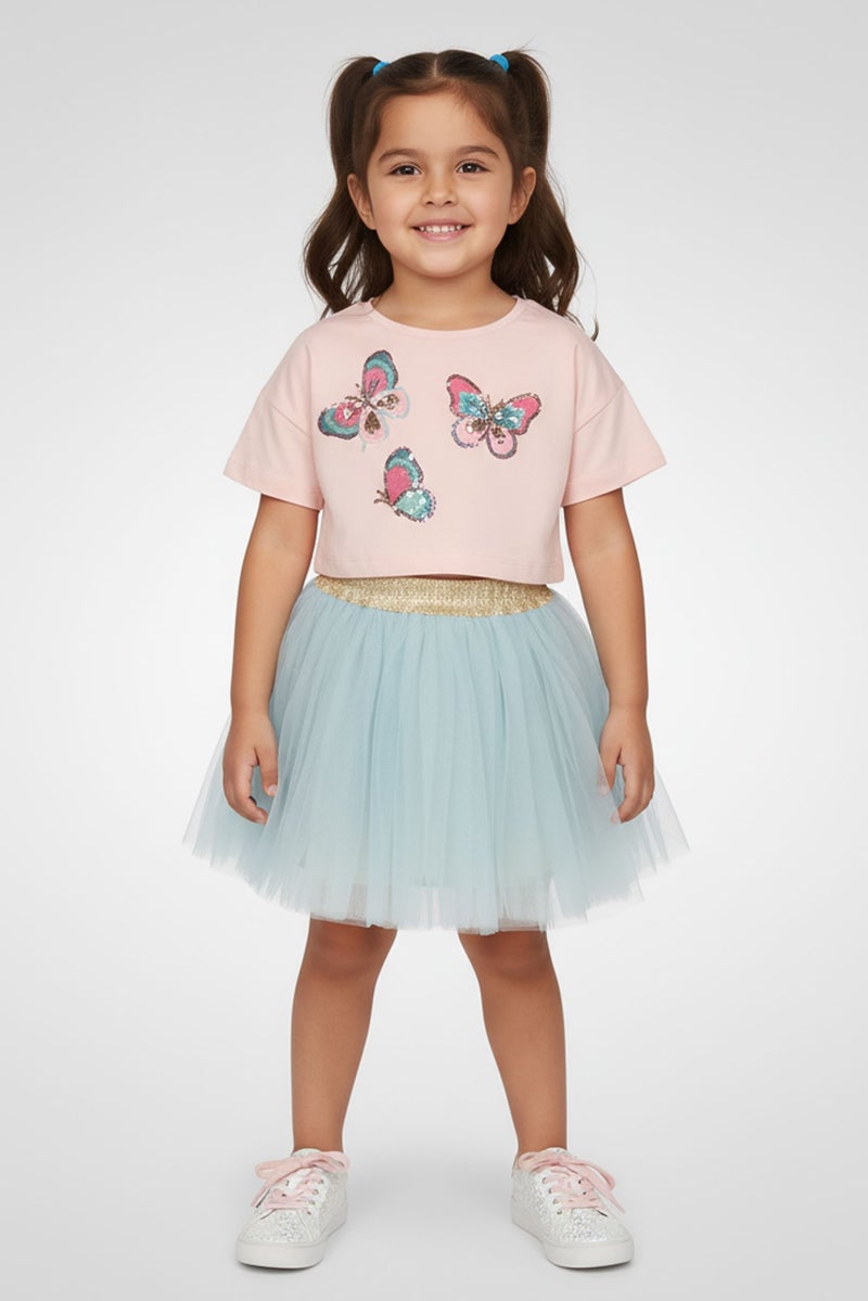 MISS Toddlers Girl 2 Pcs Embellished Top And Tutu Skirt Set, Multicolor - Image 1