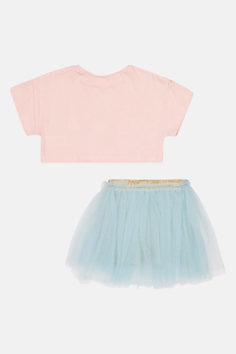 MISS Toddlers Girl 2 Pcs Embellished Top And Tutu Skirt Set, Multicolor - Image 2