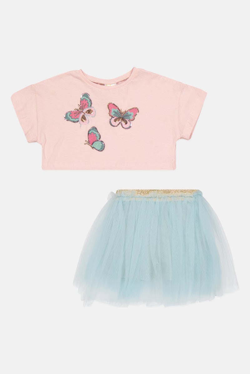 MISS Toddlers Girl 2 Pcs Embellished Top And Tutu Skirt Set, Multicolor - Image 3