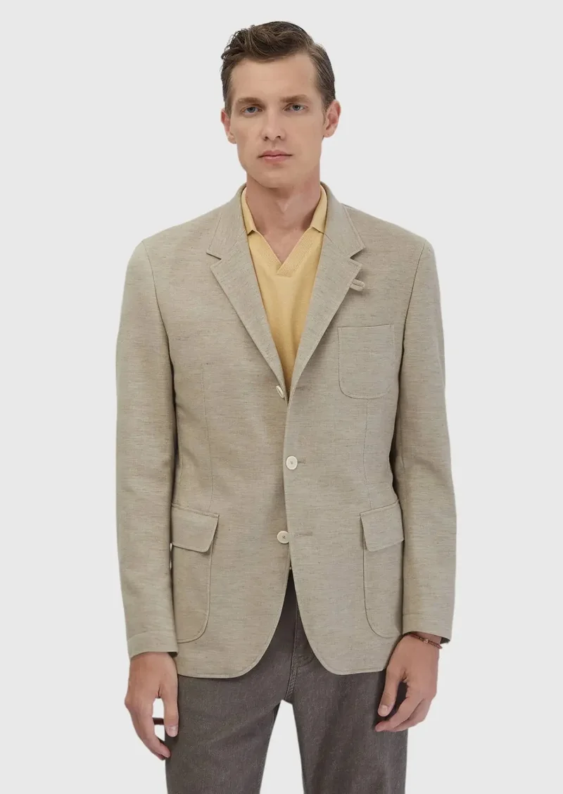 رامسي جاكيت قطني سادة بلون بيج داكن، بقصة ضيقة عند الكتفين