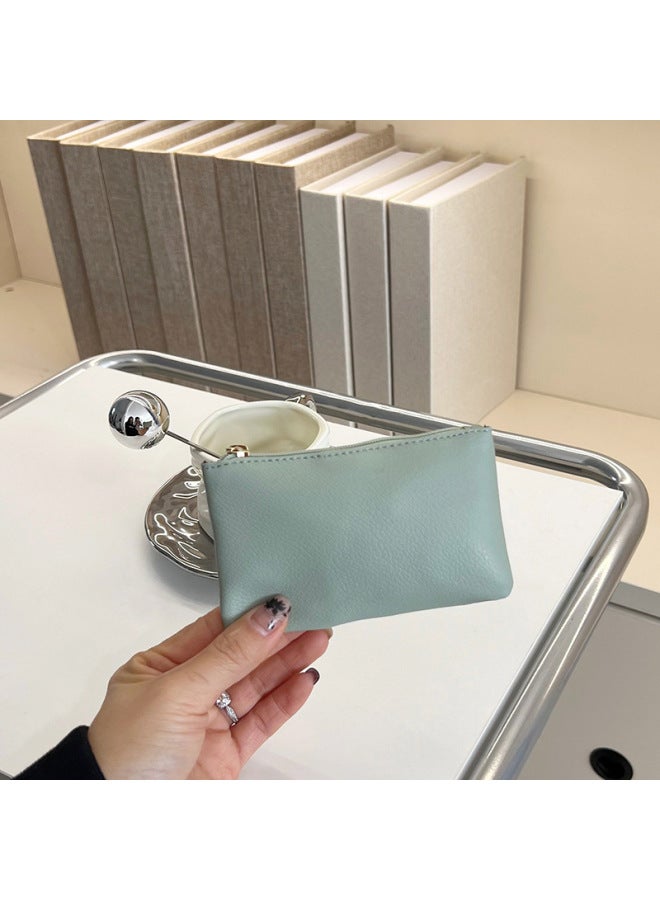 Short Zipper Simple Ultra-thin Coin Purse Men's And Women's Lychee Print Leopard Print ID Card Coin Bag-Color:Mint Green  - Image 1