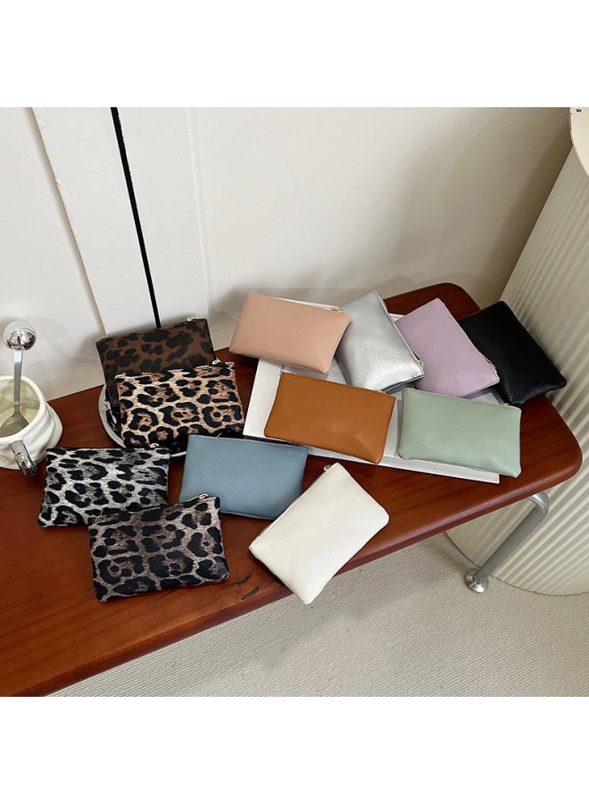 Short Zipper Simple Ultra-thin Coin Purse Men's And Women's Lychee Print Leopard Print ID Card Coin Bag-Color:Mint Green  - Image 2