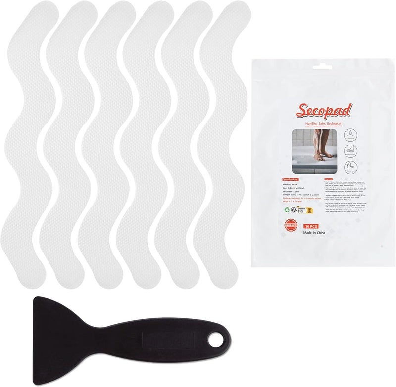 Secopad Patented 36 PCS Anti Slip Shower Stickers, Safety Bathtub Strips Adhesive Decals with Premium Scraper for Bath Tub Shower Stairs (White) - Image 1