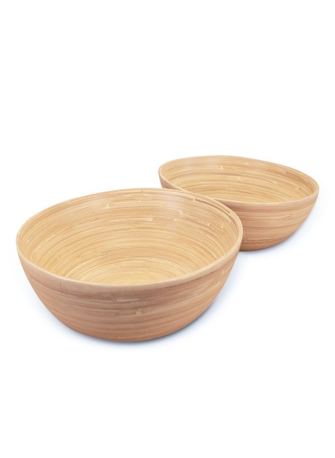 LEXA 12" Handmade Bamboo Salad Bowl – 130 oz Large Wooden Fruit Bowl for Kitchen Counter, Natural Bamboo, Pack of 2 - Image 1