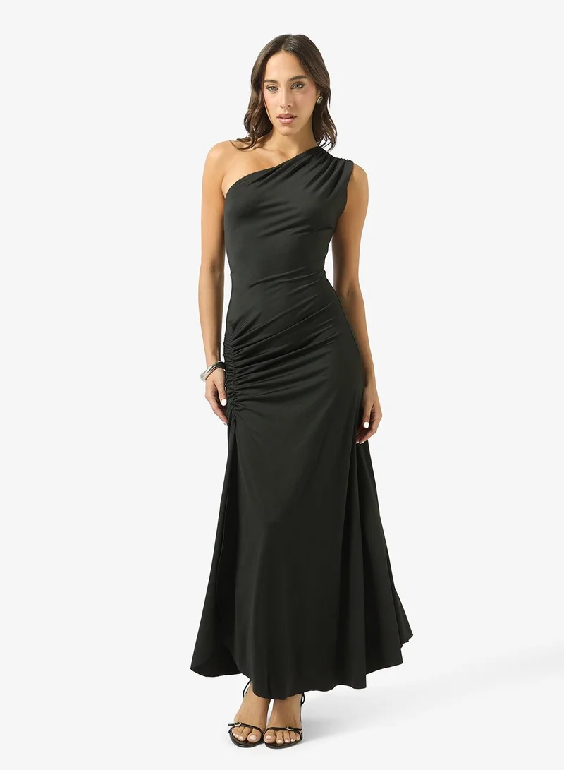 Ginger One Shoulder Draped Dress with Slit