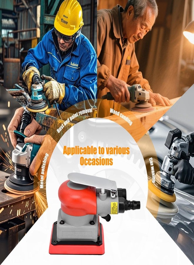 BTER Air Orbital Sander, 10000rpm 75x100mm Square Pneumatic Palm Sander, Sanding/Grinding/Polishing Professional Alloy Steel Pneumatic Sander for Wood, Composites, Metal, Car Beauty - Image 5