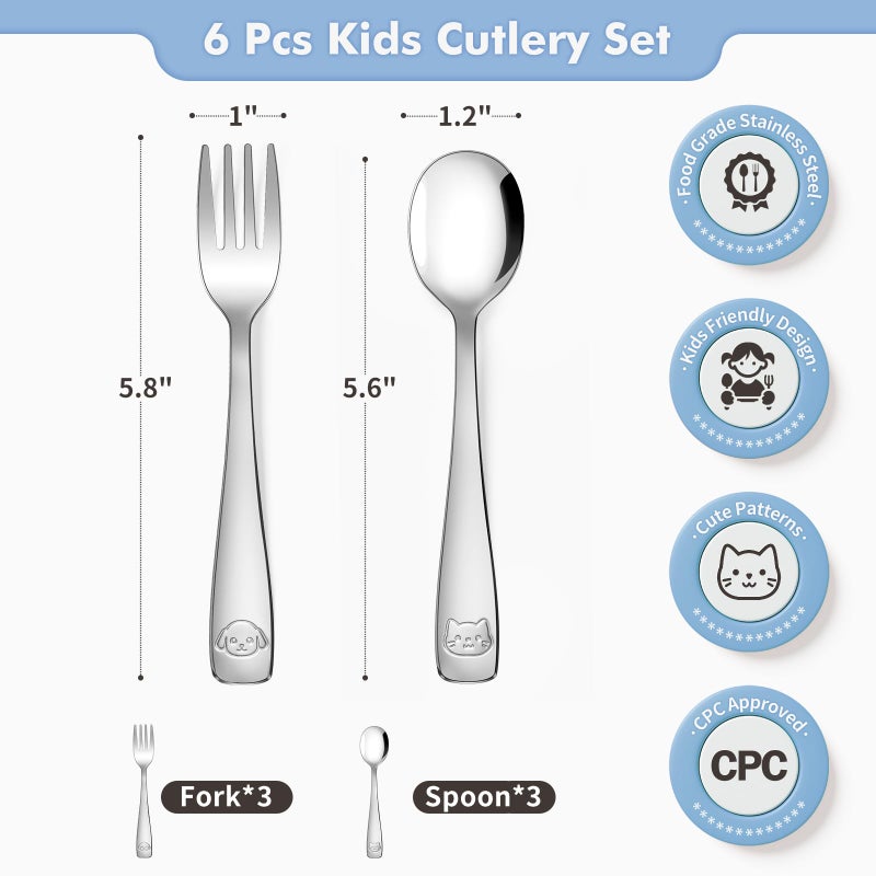 DRKIO Stainless Steel Toddler Utensils Set - 6 Pieces Kids Silverware Set Children Safe Food Grade Small Forks and Spoons Dishwasher Safe Mirror Polished - Image 2