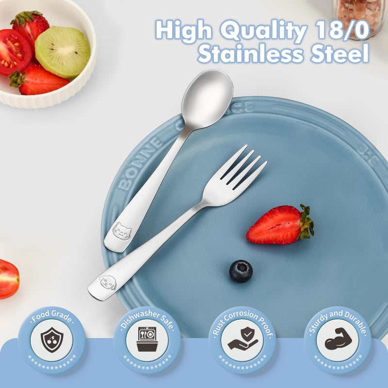 DRKIO Stainless Steel Toddler Utensils Set - 6 Pieces Kids Silverware Set Children Safe Food Grade Small Forks and Spoons Dishwasher Safe Mirror Polished - Image 4