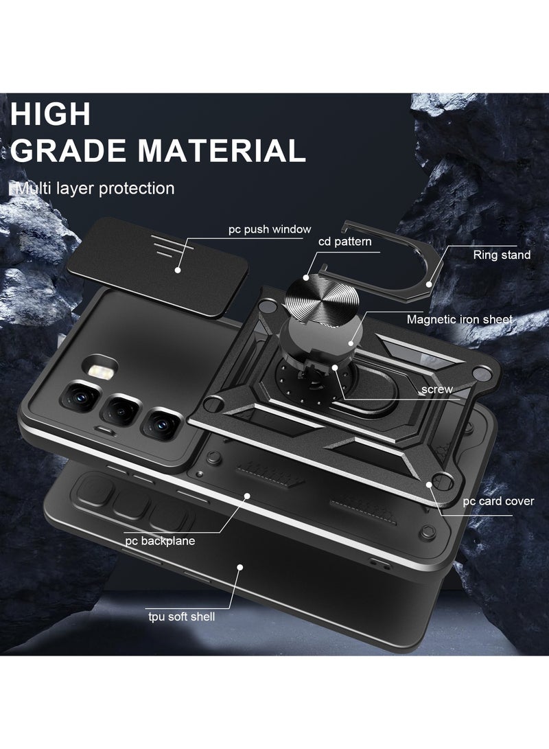 Case Cover For Infinix Hot 50 Pro+ 4G, Slide Camera Lens Cover, Magnetic Ring Holder Kickstand Protective Phone Case for Infinix Hot 50 Pro+ 4G, Black - Image 2