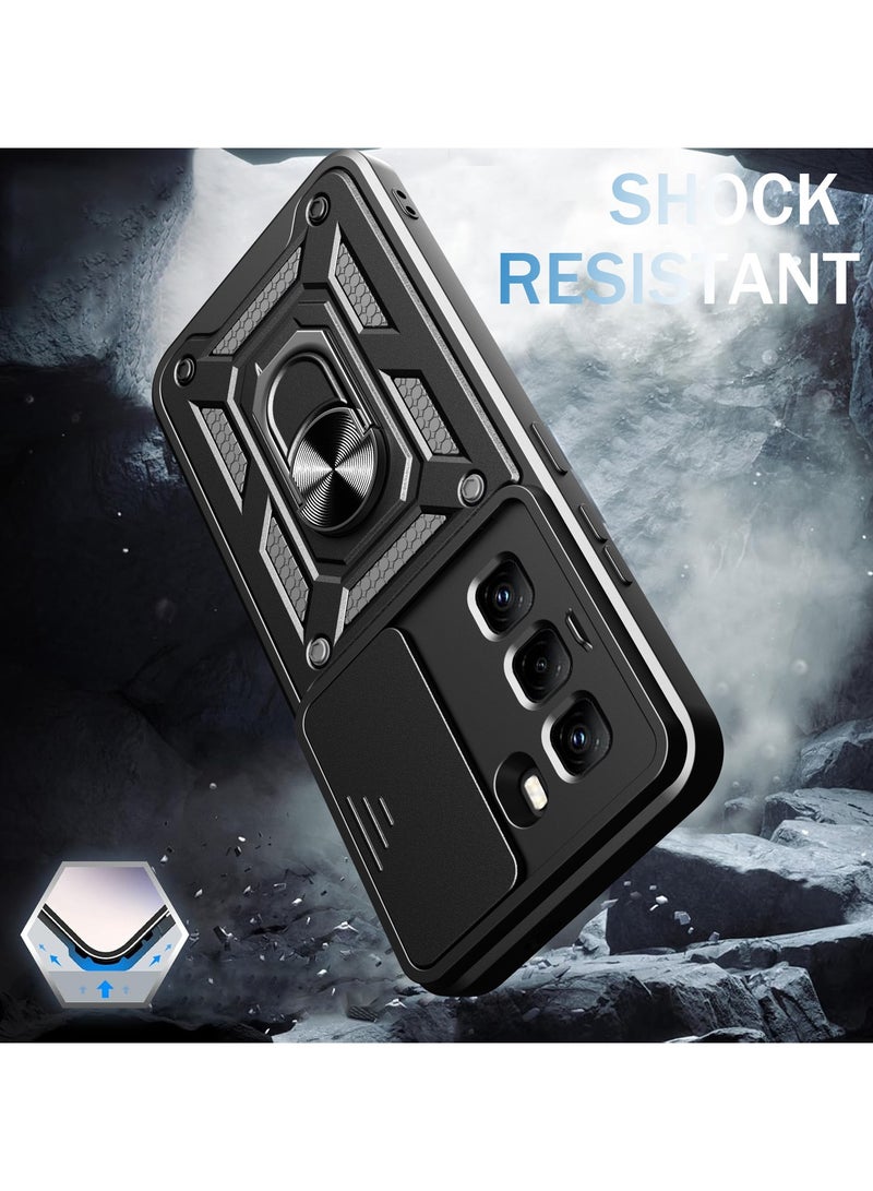 Case Cover For Infinix Hot 50 Pro+ 4G, Slide Camera Lens Cover, Magnetic Ring Holder Kickstand Protective Phone Case for Infinix Hot 50 Pro+ 4G, Black - Image 3