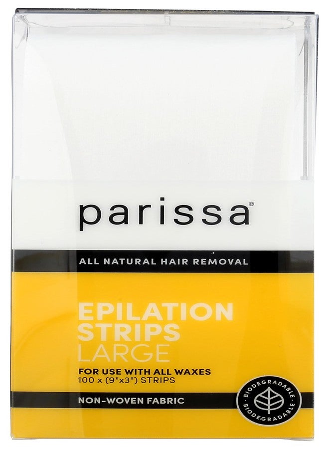 Parissa Epilation Strips (Large) | Non-Woven Waxing Strips, Soft & Durable for All-Over Hair Removal, 100% Biodegradable & Reusable with Wax, Professional-Quality for At-Home Waxing | 100 count