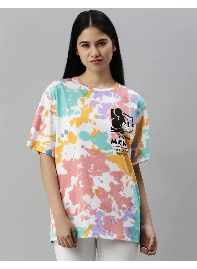 Veirdo Veirdo® Multicolour Pure Cotton Official Disney Merchandise Srop Shoulder Tie-Dye Oversized Baggy Fit with Mickey Mouse Print Round Neck Half Sleeve T-Shirt for Men & Boys (Sizes: S to 2XL)