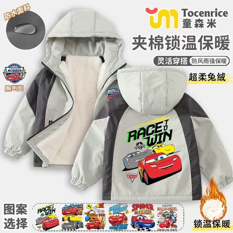 Cartoon Printing New Winter Handsome Boy Cold-Proof Warm Liner Fleece-Lined Cotton Hooded Jacket - Image 2