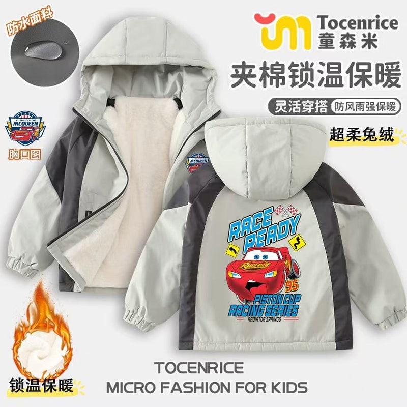 Cartoon Printing New Winter Handsome Boy Cold-Proof Warm Liner Fleece-Lined Cotton Hooded Jacket - Image 4