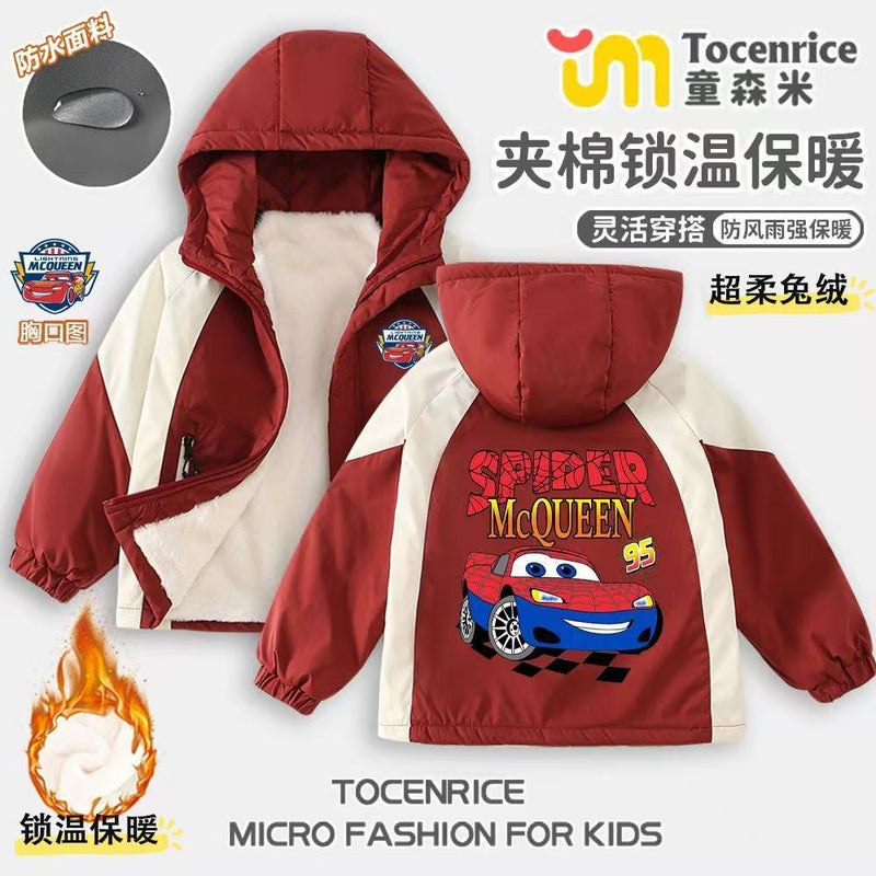 Cartoon Printing New Winter Handsome Boy Cold-Proof Warm Liner Fleece-Lined Cotton Hooded Jacket - Image 3