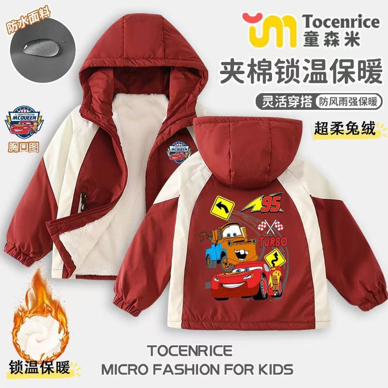 Cartoon Printing New Winter Handsome Boy Cold-Proof Warm Liner Fleece-Lined Cotton Hooded Jacket - Image 5