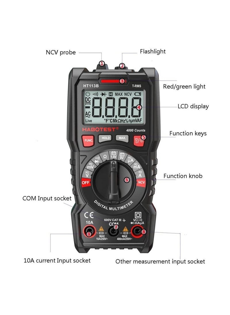 Y&D - Digital Multimeter, 4000 Counts DC AC Voltmeter, Ohm Volt Amp Test Meter and Continuity Diode Voltage Tester for Household Outlet, Anti-Burn with Double Fuses Clamp - Image 1
