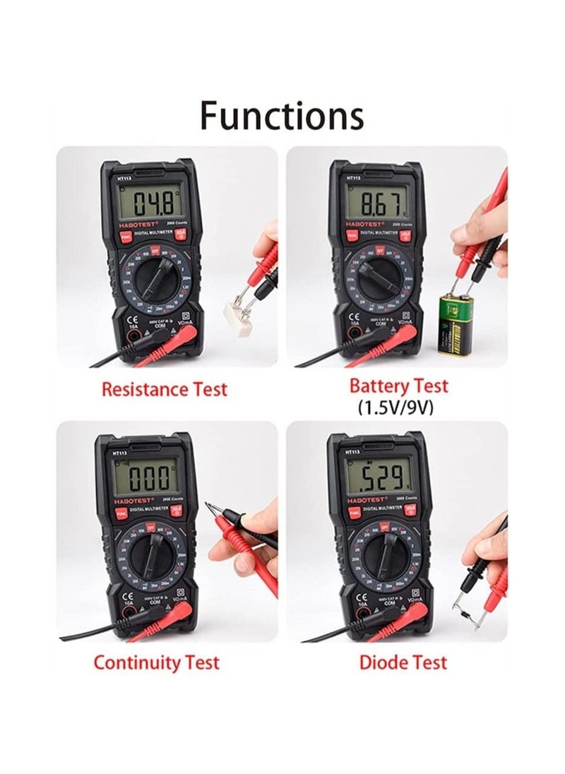 Y&D - Digital Multimeter, 4000 Counts DC AC Voltmeter, Ohm Volt Amp Test Meter and Continuity Diode Voltage Tester for Household Outlet, Anti-Burn with Double Fuses Clamp - Image 1