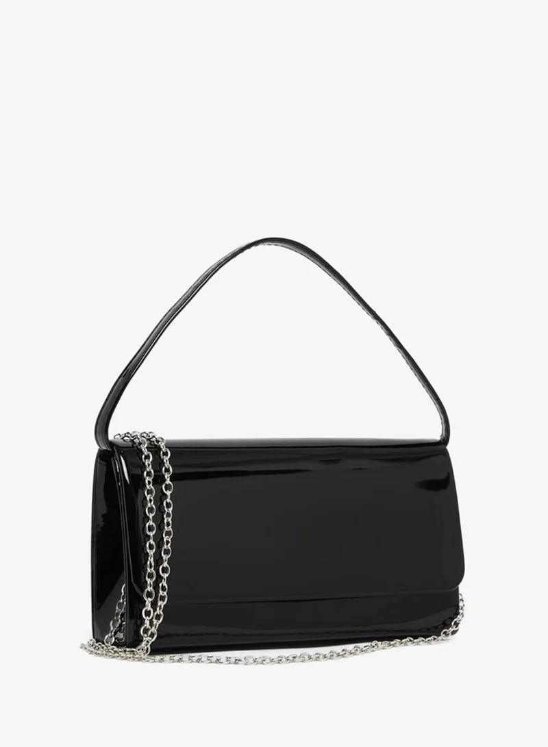 Styli Women Black Patent Clutch Bag with Chain Strap