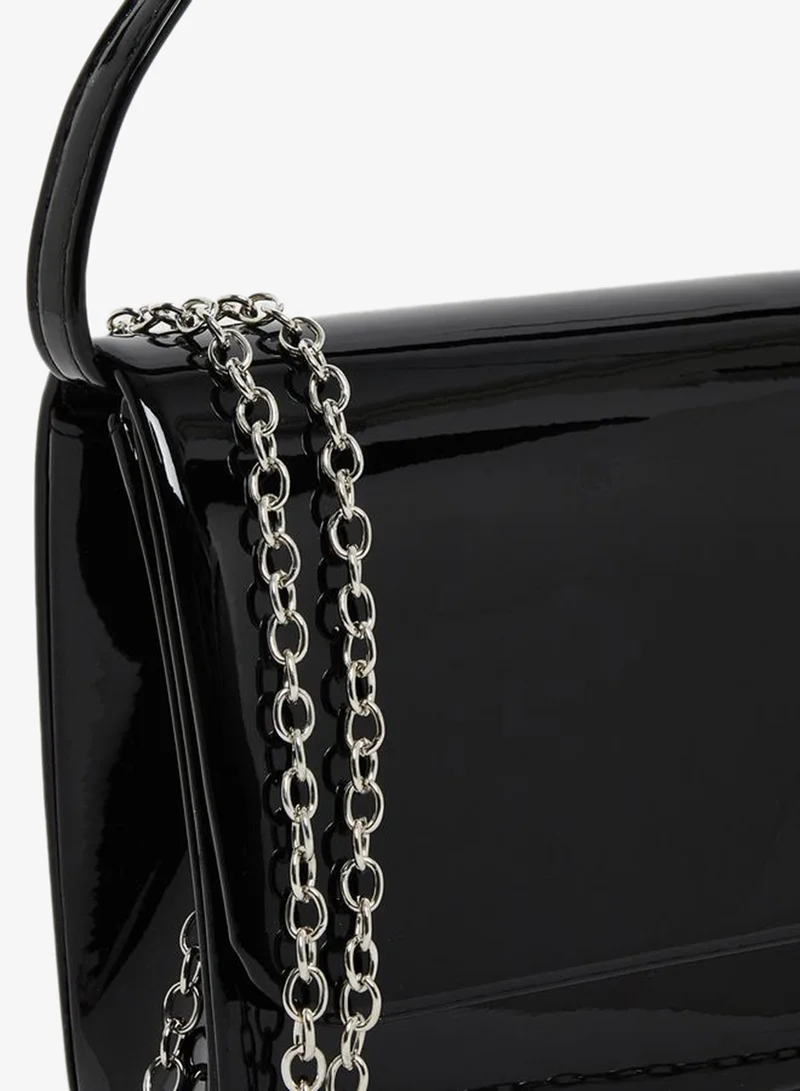 Styli Women Black Patent Clutch Bag with Chain Strap