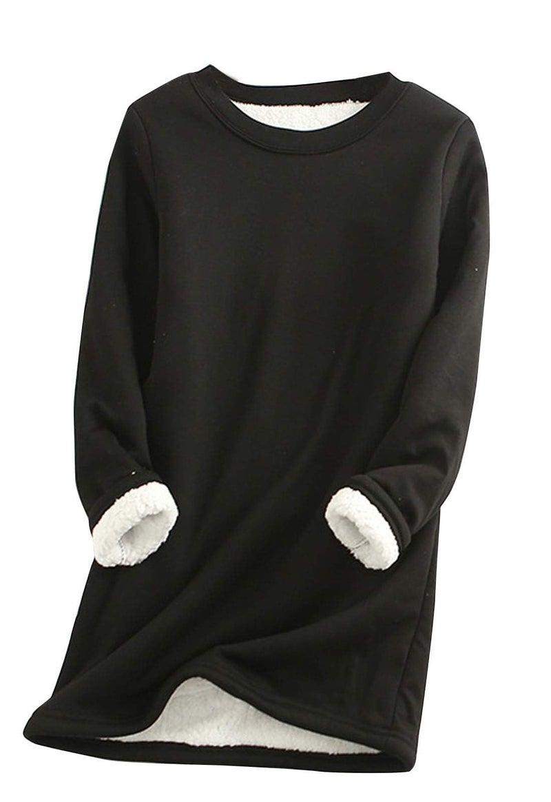 PEHMEA Women's Winter Warm Sherpa Lined Fleece Sweatshirt Crewneck Sport Pullover Loungewear Tops(Black-L) - Image 1