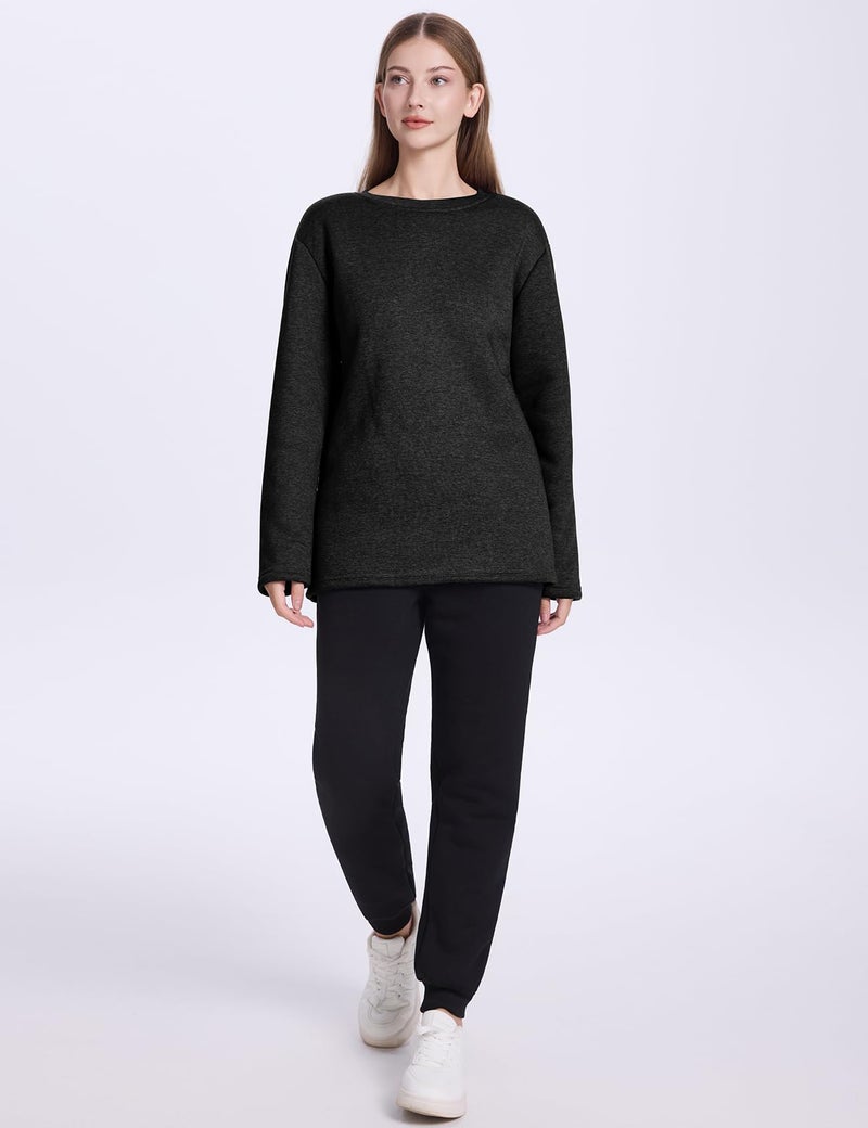 PEHMEA Women's Winter Warm Sherpa Lined Fleece Sweatshirt Crewneck Sport Pullover Loungewear Tops(Black-L) - Image 3