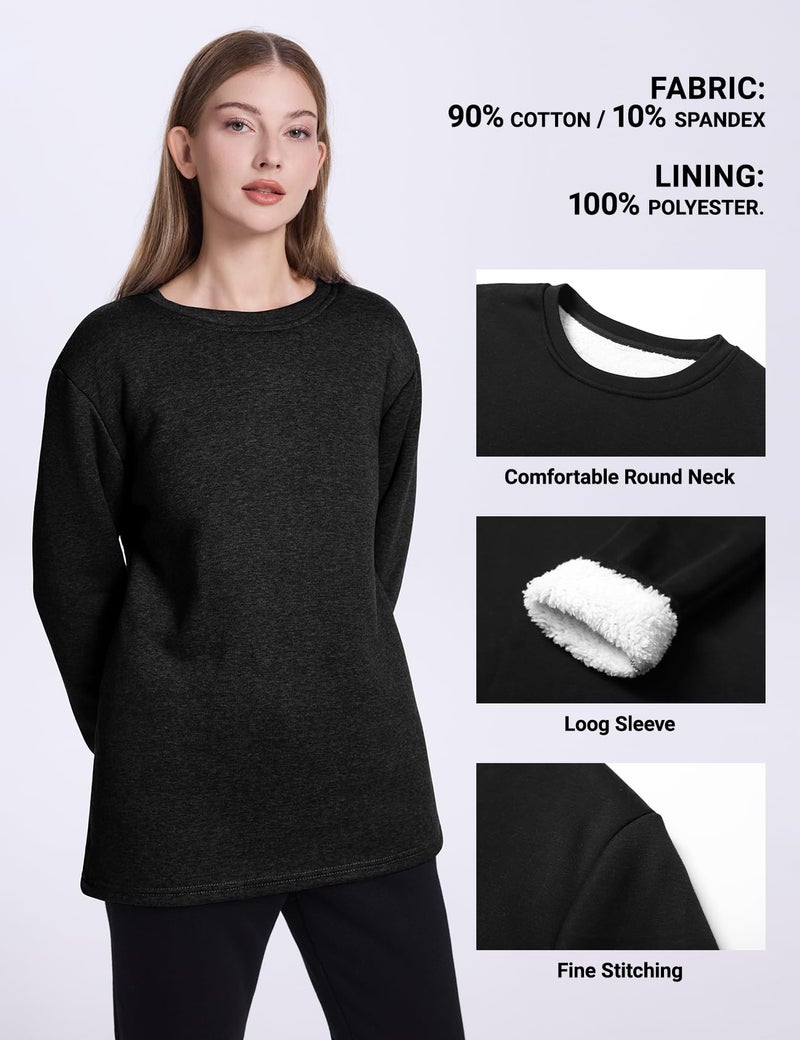 PEHMEA Women's Winter Warm Sherpa Lined Fleece Sweatshirt Crewneck Sport Pullover Loungewear Tops(Black-L) - Image 5