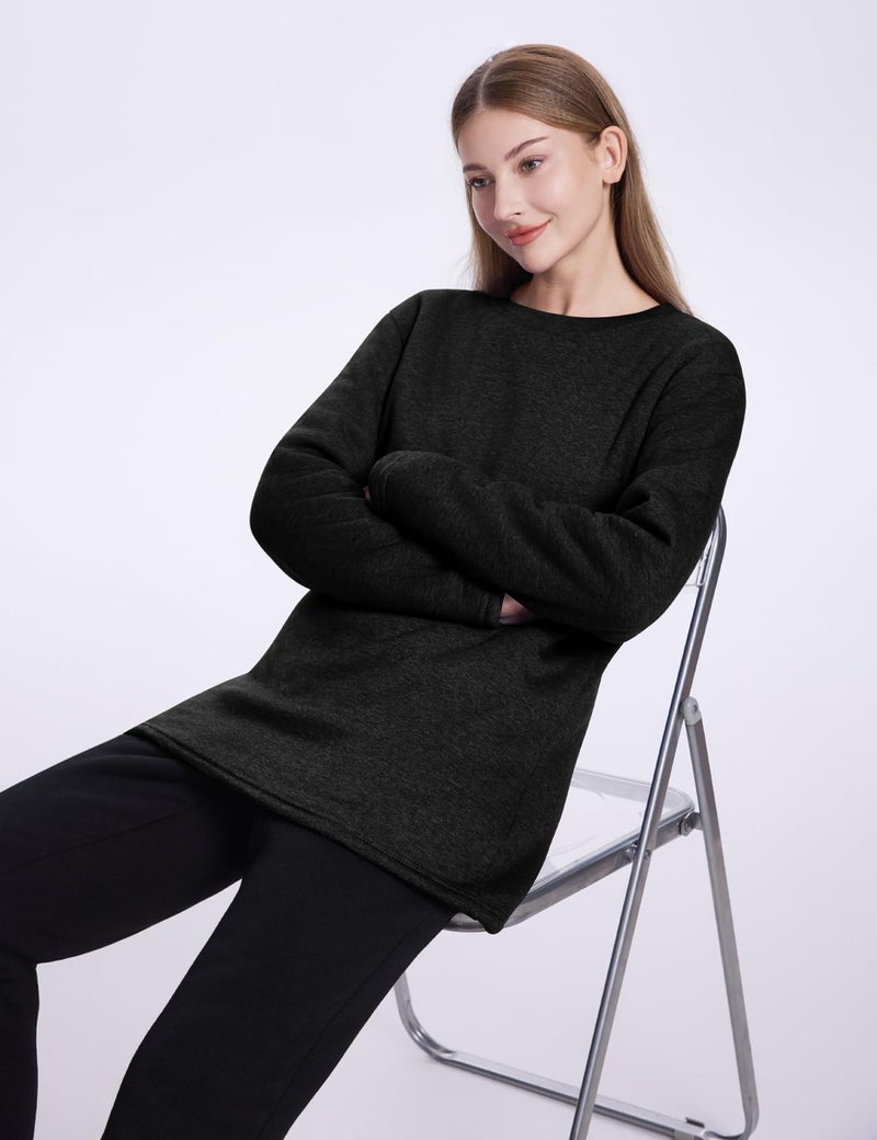 PEHMEA Women's Winter Warm Sherpa Lined Fleece Sweatshirt Crewneck Sport Pullover Loungewear Tops(Black-L) - Image 2