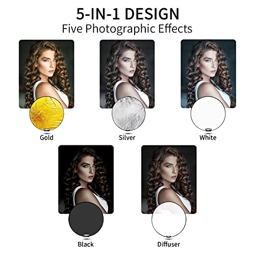 Selens Portable 5-in-1 24 Inch (60cm) Handle Round Reflector Collapsible Multi Disc with Carrying Case for Photography Photo Studio Lighting & Outdoor Lighting, Photography Multi-Disc Photo Reflector - Image 4
