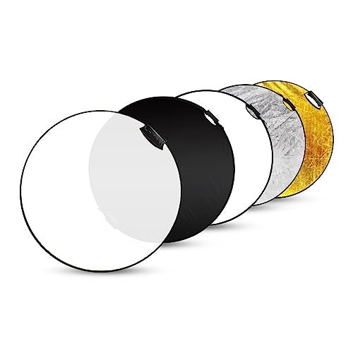 Selens Portable 5-in-1 24 Inch (60cm) Handle Round Reflector Collapsible Multi Disc with Carrying Case for Photography Photo Studio Lighting & Outdoor Lighting, Photography Multi-Disc Photo Reflector - Image 1