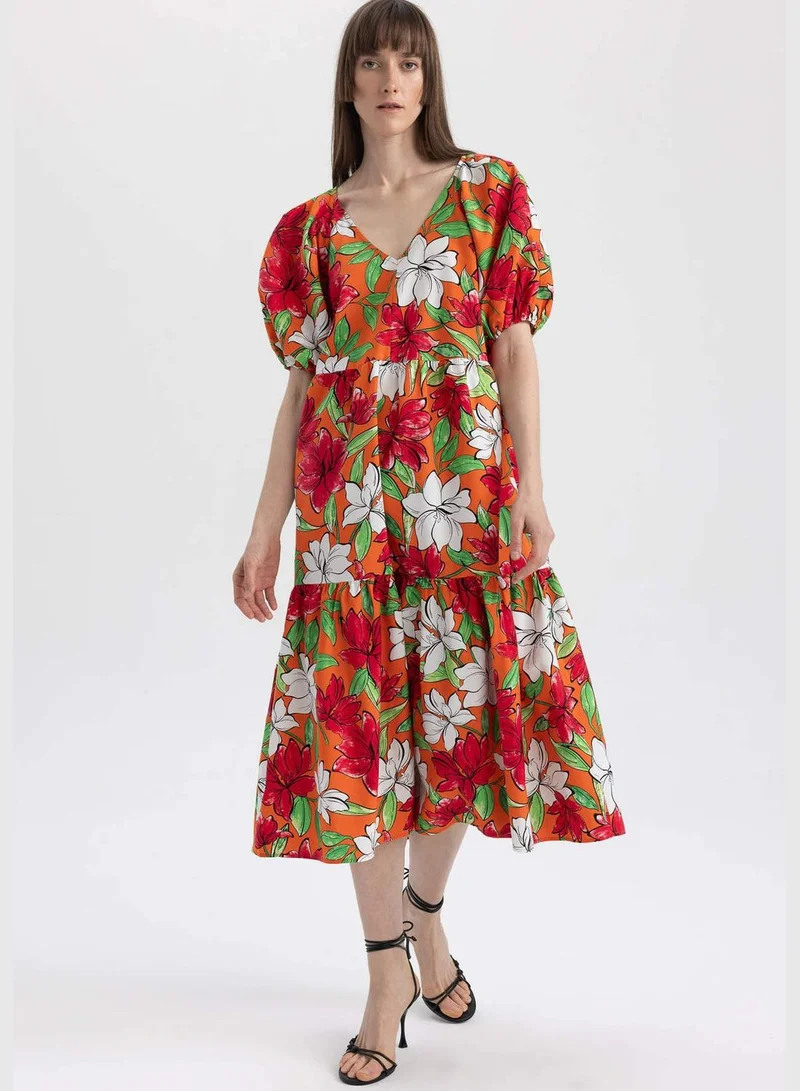 DeFacto Woman V Neck Short Sleeve Woven Dress