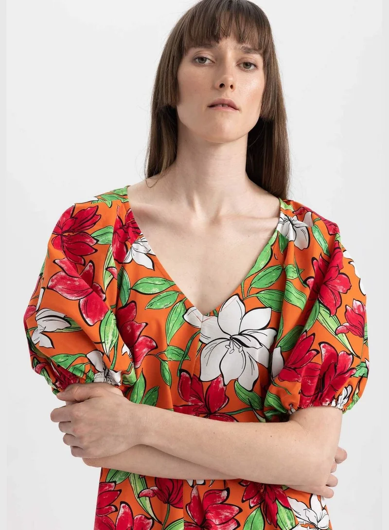 DeFacto Woman V Neck Short Sleeve Woven Dress