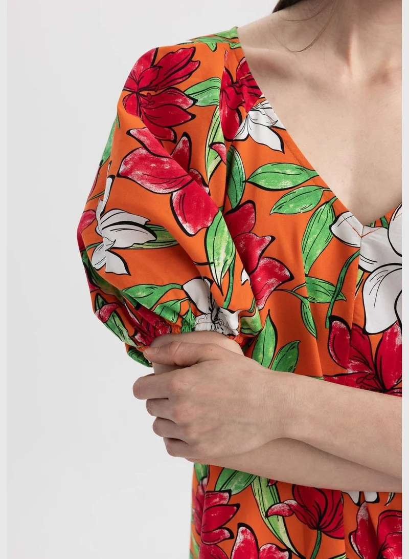 DeFacto Woman V Neck Short Sleeve Woven Dress