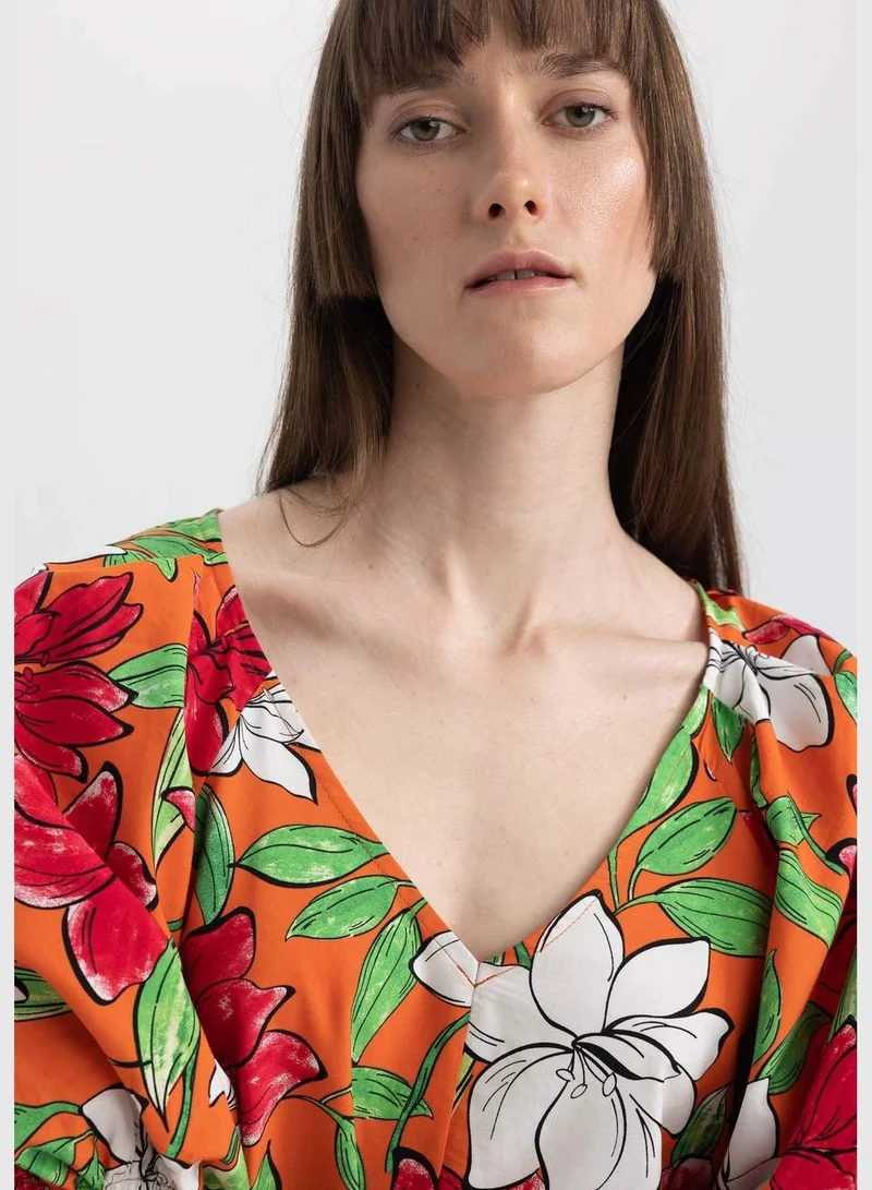DeFacto Woman V Neck Short Sleeve Woven Dress