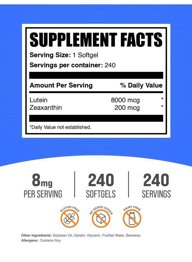 BulkSupplements.com Lutein with Zeaxanthin Softgels - Zeaxanthin Plus Lutein, Lutein and Zeaxanthin Supplements, Eye Vitamins - Gluten Free, 1 Softgel per Serving, 240 Softgels - Image 2