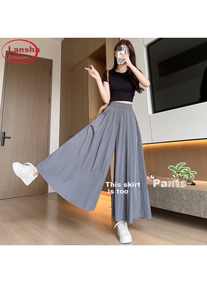 LANG SHA Langsha Women's Summer Skirt Pants, New Style Draping High-waist Slimming Casual Ice Silk Thin Wide-leg Pants Skirt - Image 1