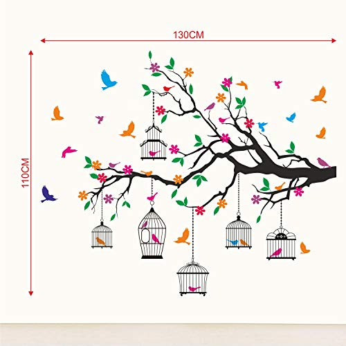 StickMe 'Nature Tree - Colorful - Birds - Cage - Wall Sticker ' -SM1120 (Multi Colour, Vinyl - 130cm X 110 cm), Self-Adhesive - Image 3