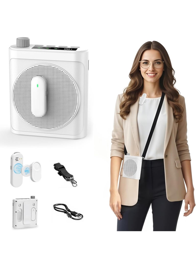 Egolav Magnetic Wireless Lavalier Microphone Amplifier, Portable Bluetooth Speaker with Clip-On Lavalier Microphone for Teachers, Classrooms, Guides, Public Speaking (White) - Image 1