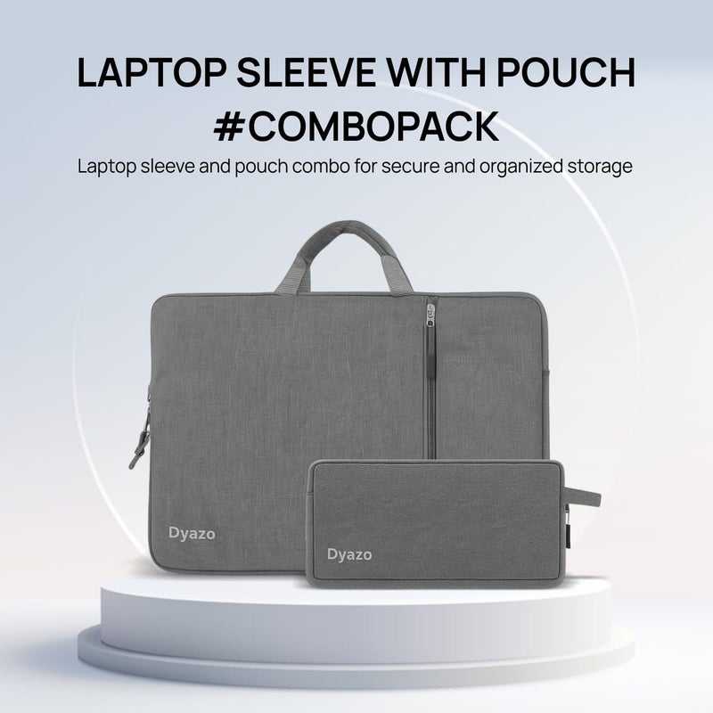Dyazo 14 Inch Laptop Sleeve with Charger Pouch | Front Accessories Pocket with Handle Sleeve Case Cover | Compatible for MacBook, Lenovo, HP, Dell, Asus, Acer and Other Notebook (Grey) - Image 3