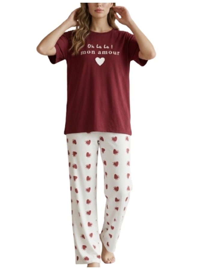 Women's cotton two-piece pajama set with wide-leg pants for comfortable wear - women's loungewear in various styles - Image 1
