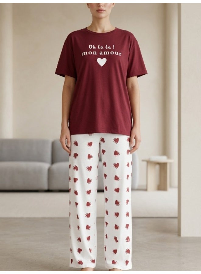 Women's cotton two-piece pajama set with wide-leg pants for comfortable wear - women's loungewear in various styles - Image 2