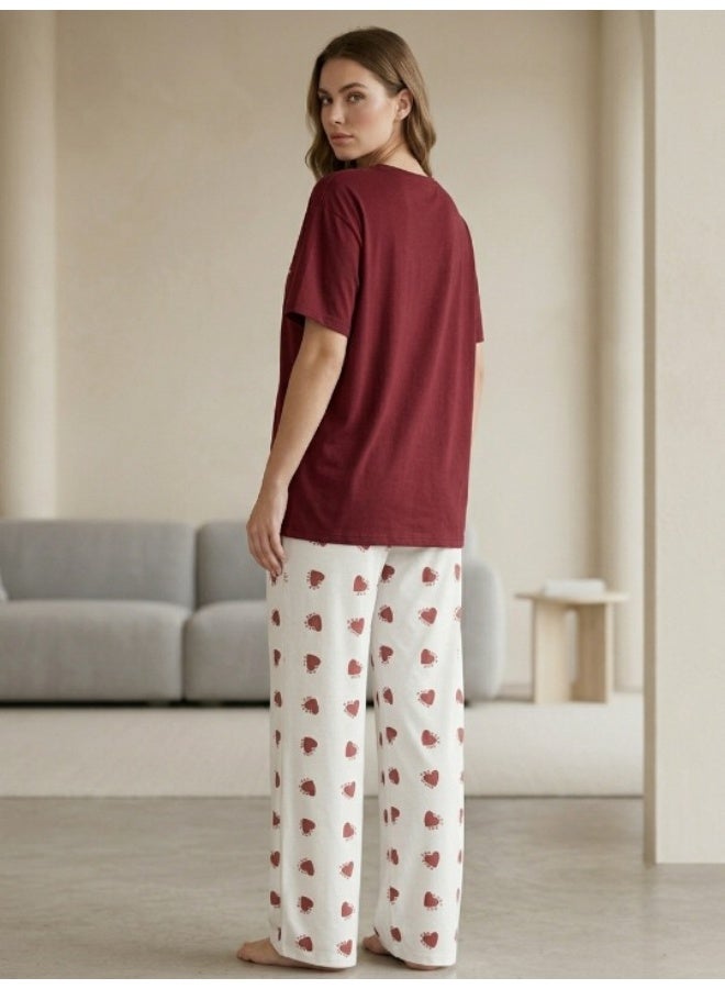Women's cotton two-piece pajama set with wide-leg pants for comfortable wear - women's loungewear in various styles - Image 3