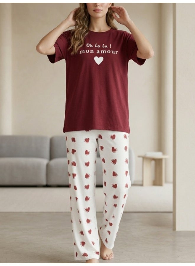 Women's cotton two-piece pajama set with wide-leg pants for comfortable wear - women's loungewear in various styles - Image 4