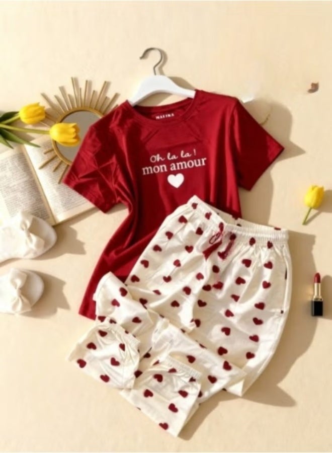 Women's cotton two-piece pajama set with wide-leg pants for comfortable wear - women's loungewear in various styles - Image 5