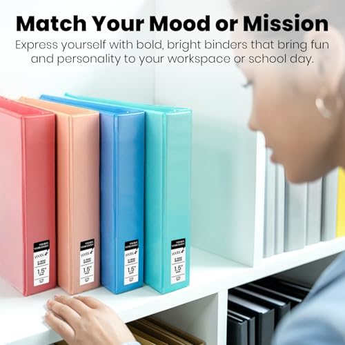 Yoobi 3 Ring Binders – 1.5 Inch Binder with Round D Rings and 2 Pockets, Durable, PVC-Free Organizer with 375 Sheets Capacity, 4- Pack Colored Binders with Plastic Cover for Office Supplies - Image 2