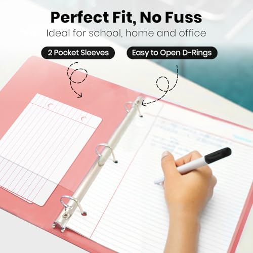 Yoobi 3 Ring Binders – 1.5 Inch Binder with Round D Rings and 2 Pockets, Durable, PVC-Free Organizer with 375 Sheets Capacity, 4- Pack Colored Binders with Plastic Cover for Office Supplies - Image 4