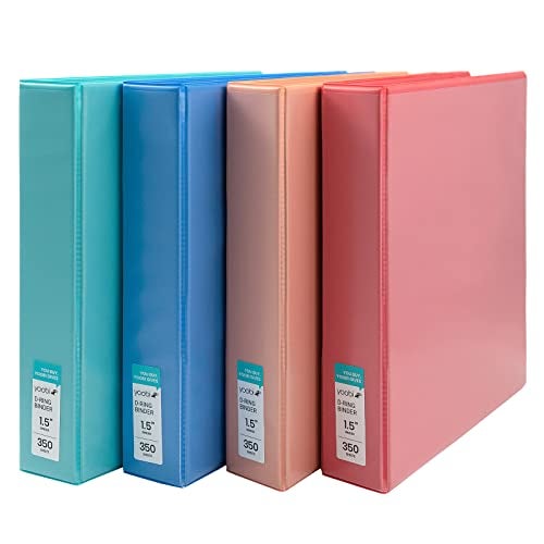 Yoobi 3 Ring Binders – 1.5 Inch Binder with Round D Rings and 2 Pockets, Durable, PVC-Free Organizer with 375 Sheets Capacity, 4- Pack Colored Binders with Plastic Cover for Office Supplies - Image 1