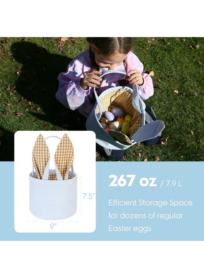 Sea Team Easter Bunny Basket for Eggs Hunt, Easter Eggs Bucket, Collector, Small Canvas Tote Bag with Rabbit Ears for Kids, Easter Days Decoration, Party, Holidays, Babyblue - Image 4