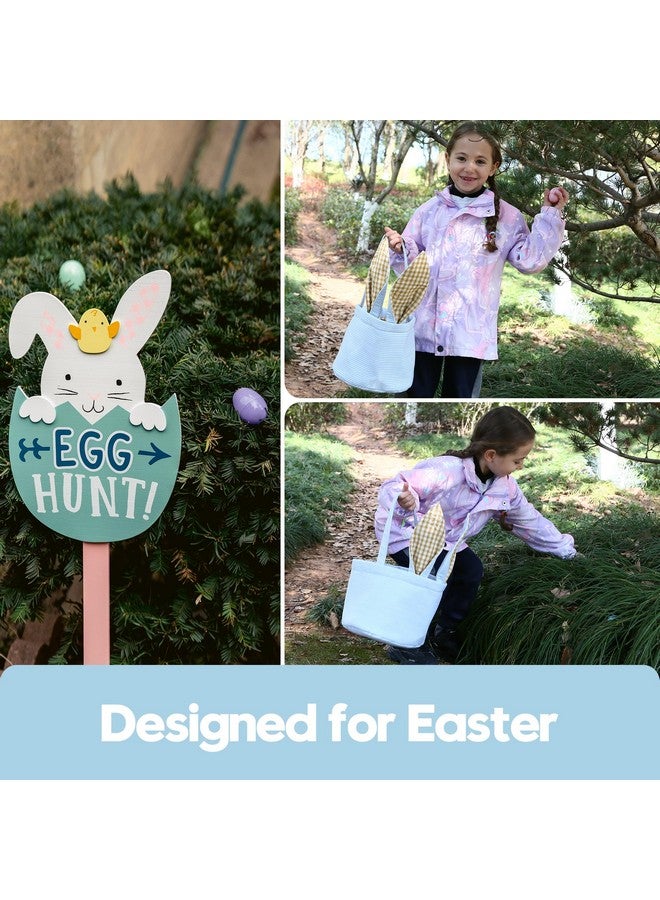 Sea Team Easter Bunny Basket for Eggs Hunt, Easter Eggs Bucket, Collector, Small Canvas Tote Bag with Rabbit Ears for Kids, Easter Days Decoration, Party, Holidays, Babyblue - Image 2